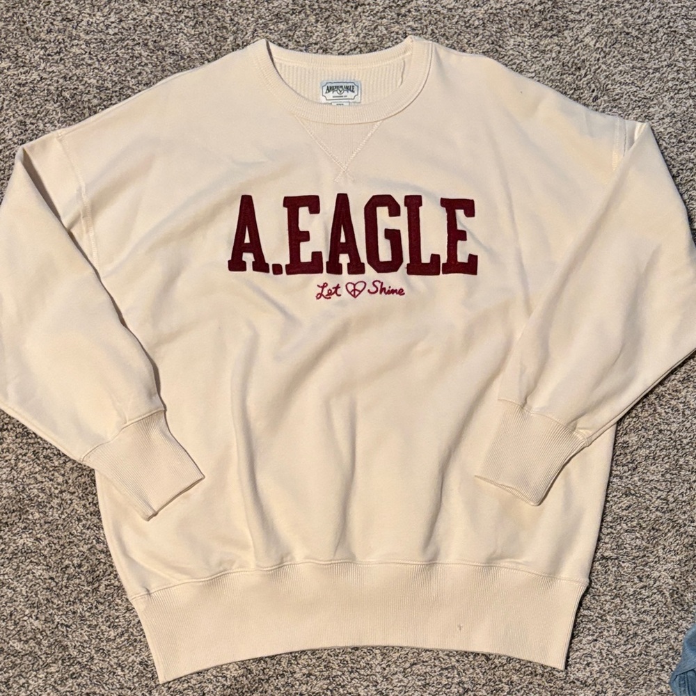 American Eagle Outfitters Cream Sweatshirt with Red Logo